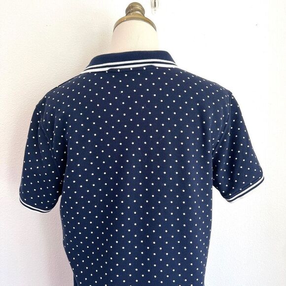 L.L. Bean Women’s Relaxed Fit Polka Dot Polo Golf Shirt Size Medium Navy and Whi - Picture 8 of 9
